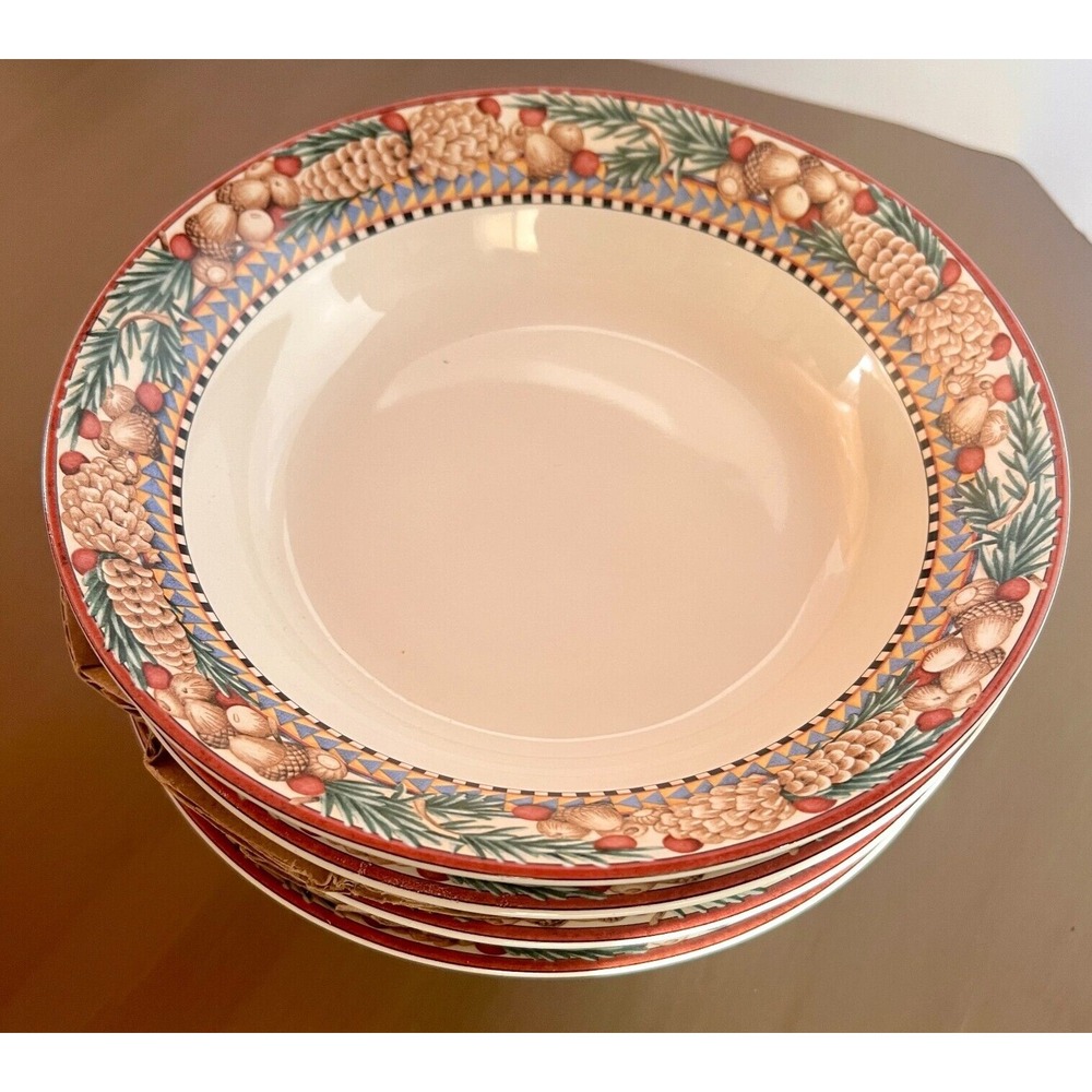 Debbie Mumm Set of 4 Ceramic Soup Bowls Pine Cone Vintage New Old Stock Sakura